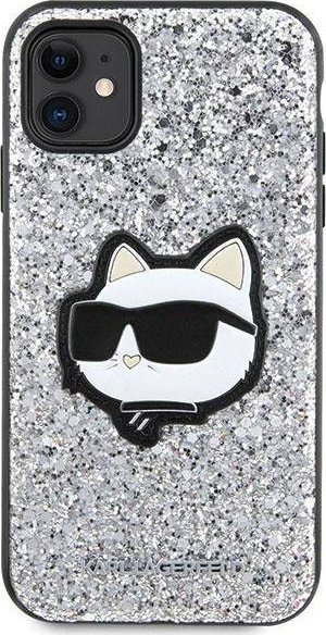 Kapak telefoni Karl Lagerfeld Glitter Choupette Patch KLHCN61G2CPS, për iPhone 11 XR 6.1", hardcase, argjend