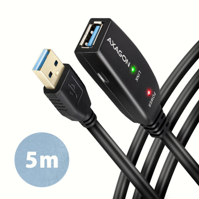 Kabllo USB Axagon ADR-305, USB-A në USB-A, 5 m, e zezë