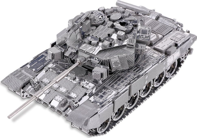 Puzzle metalik 3D Piececool T-90A Tank, model ndërtimi, 12 cm, argjendtë