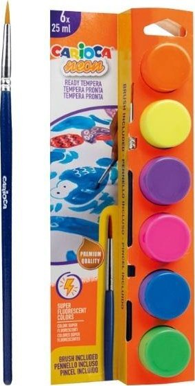 Ngjyra tempera neon Carioca, set 6x25ml me furçë