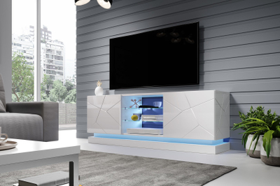 Komodë TV Bed Meble QIU 160, MDF, me shkëlqim, e bardhë