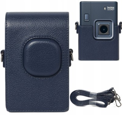 Çantë mbrojtëse LOVE INSTANT për Fujifilm Instax Mini LiPlay+, lëkurë eco, me rrip shpatulle, blu navy