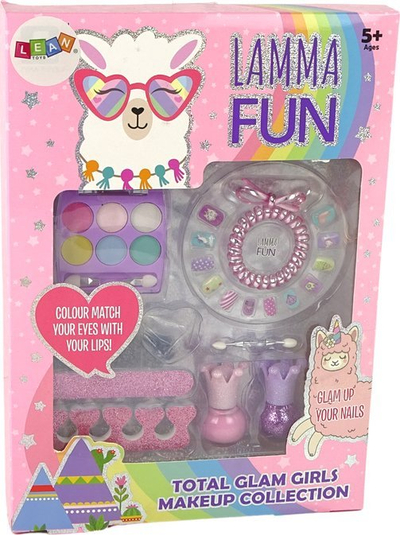 Set grim për fëmijë LeanToys Happy Llama Beauty, llakë thonjsh, hije sysh, shumëngjyrësh