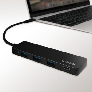 USB-C концентратор LogiLink UA0311, 3.2 Gen 2, 4 порти, црн