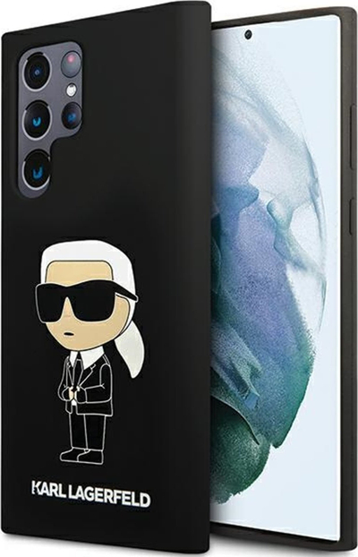 Maskë mbrojtëse Karl Lagerfeld Liquid Silicone Ikonik NFT për Samsung Galaxy S24 Ultra, silikon i lëngshëm, e zezë