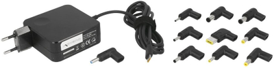 Karikues universal USB C për laptop, 65W, me 10 konektorë, i zi