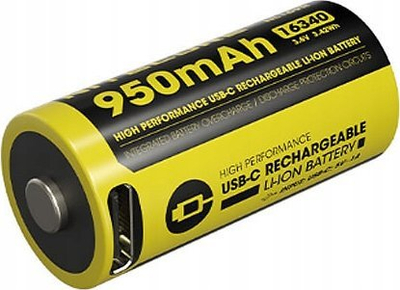 Рикабелна батерија Најткор НЛ169Р 16340, 950mAh, УСБ Ц, жолта