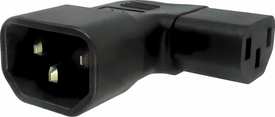 Adapter rryme DINIC C13 në C14, kënd 90° horizontal majtas, i zi