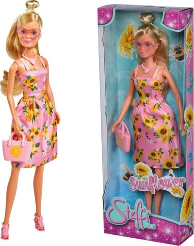 Kukull Simba Steffi Love Sunflower, fustan roz rozë me luledielli, aksesorë roz
