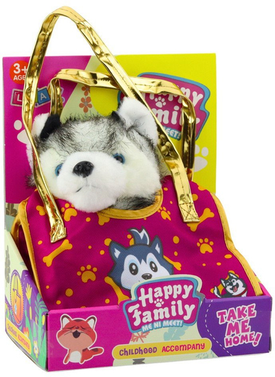 Lodër plus LEANToys Husky në çantë, maskotë pelushi, e bardhë gri