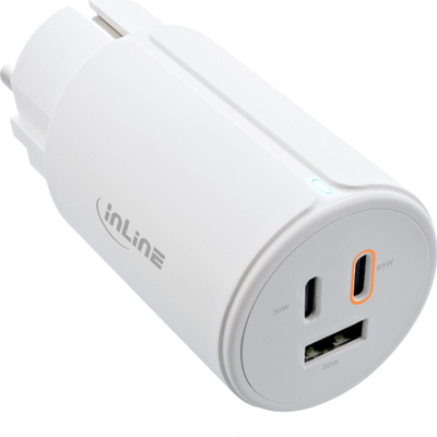Karikues USB InLine GaN, 65W, 2x USB C + USB A, i bardhë
