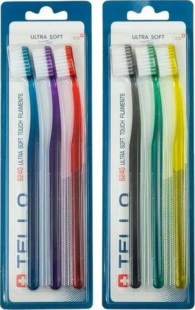 Furça dhëmbësh TELLO 6240 Ultra Soft, set 3 copë, shumë e butë, shumëngjyrëshe