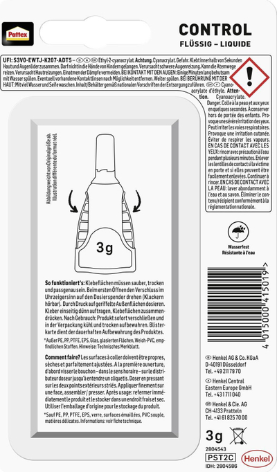 Ngjitës super Pattex Classic Matic PST2C, 3g, transparent