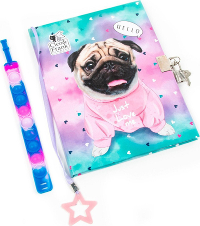 Set ditari me dry dhe byzylyk Cleo and Fran Doggy, dizajn me qenush, për kalamaj