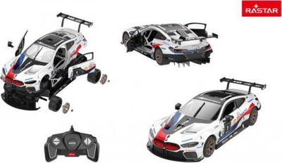 Makina me telekomandë Rastar BMW M8 GTE, set për ndërtim 1/18, 74 copa, e bardhë