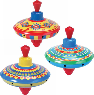 Top rrotullues prej metali Spinning Tin Top, 14 cm, me zë, shumëngjyrësh