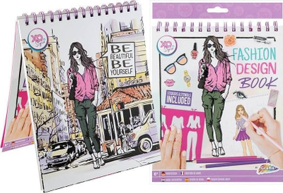 Libër dizajni mode për kalamaj Icom Poland Fashion Design Book With Stickers, me ngjitëse, rozë
