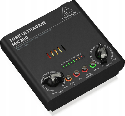 Para‑amplifikator Behringer MIC300 Tube Ultragain, për mikrofon dhe instrument, me limiter, ngjyrë e zezë
