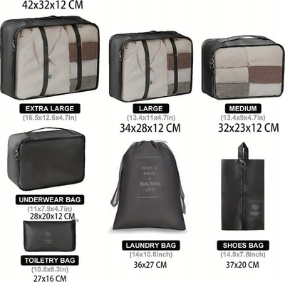 Set organizimi për udhëtim TRAVEL SET, 7 çanta kozmetike, material me rrjetë
