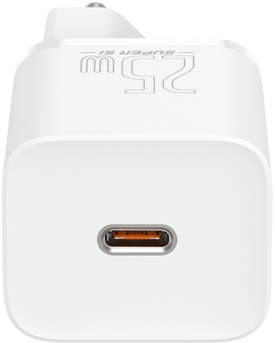 Karikues Baseus Super Si Quick 1C, USB-C, 25W, i bardhë + kabllo USB-C - USB-C, 3A, 1m, e bardhë