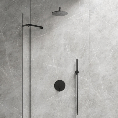 Set dushi i fshehtë Omnires SYSY18BL, dush fikse rain, dush dore, i zi mat