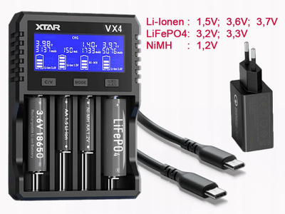 Karikues baterish Xtar VX4, 4 vende, 20W PD, i zi