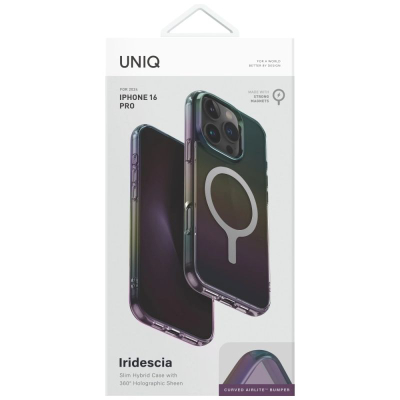 Футрола за телефон Uniq Iridescia MagClick, за iPhone 16 Pro, компатибилна со MagSafe, Midnight