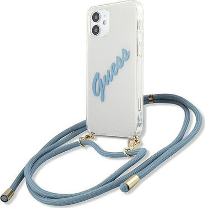 Kapak telefoni Guess Script Vintage GUHCP12SCRTVSBL për iPhone 12 mini 5.4", hardcase, blu