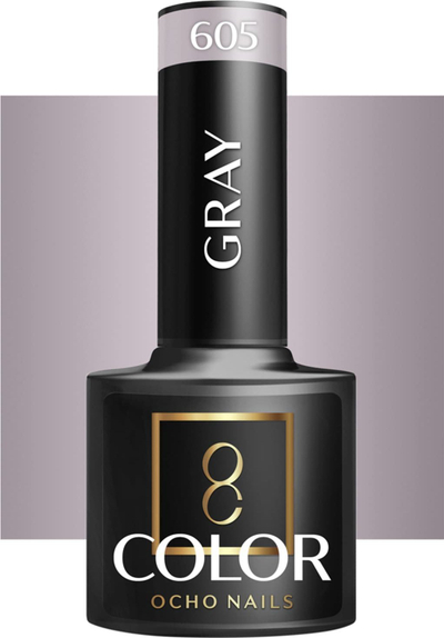 Llak gjeli hibrid Ocho Nails Gray 605, 5g, gri e butë