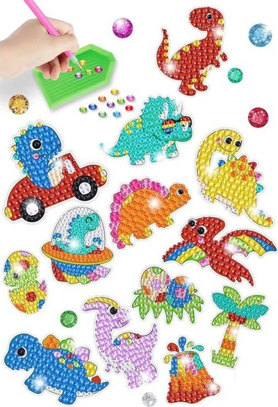 Set ngjitës mozaik LeanToys Diamond Embroidery Dinosaurs, kreativ për fëmijë, shumëngjyrësh