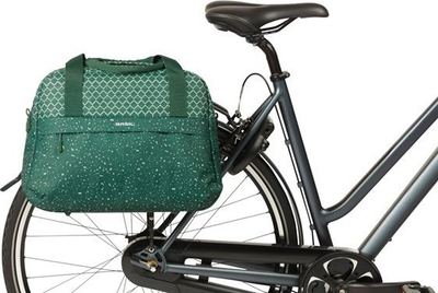 Çantë dyshe bagazhi biçiklete Basil Flair 18L, poliestër i papërshkueshëm nga uji, me sistem Hook On, blu e errët