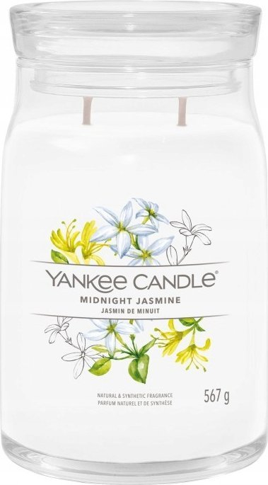 Qiri aromatik Yankee Candle Signature Midnight Jasmine, kavanoz i madh 567g, aromë jasemini, i bardhë