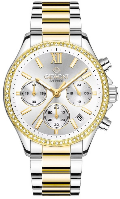 Orë dore femrash Giewont GW3670-B4, kronograf, xham safir 37mm, argjend dhe ar