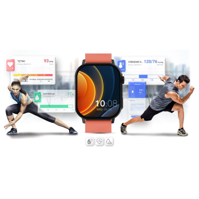 Smartwatch Gravity GT15-3, ekran 2.04", Bluetooth 5.0, i zi me rrip të kuq