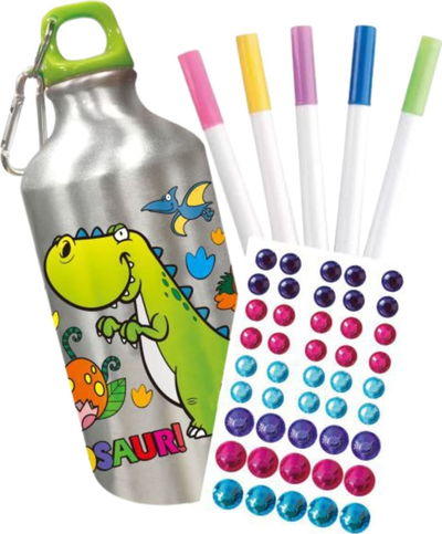 Set kreativ për pikturim shishe uji Dino 5D, me stikera diamant, për fëmijë, shumëngjyrëshe