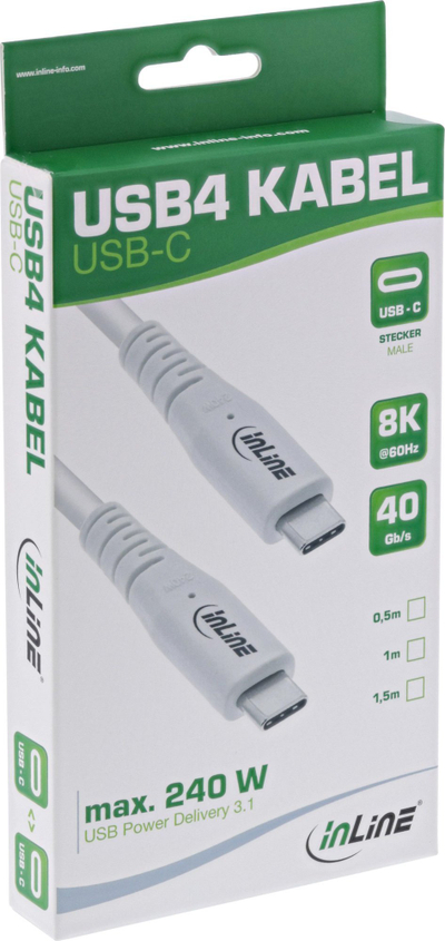 Kabllo USB4 InLine, USB C me USB C, 1m, PD 240W, 8K 60Hz, e bardhë