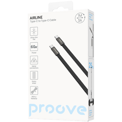 Kabllo karikimi Proove AirLine Type-C në Type-C, 60W, 1m, e zezë