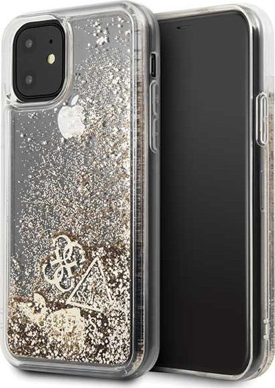Kapak telefoni Guess Glitter për iPhone 11 6.1", plastik, i artë