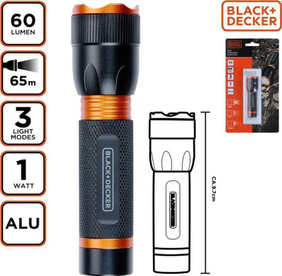Dritë dore Black+Decker Classic Tactical LED, 1W, 60 lm, e zezë