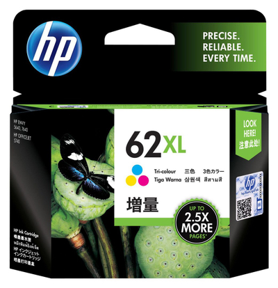 Ngjyrë printeri HP 62 XL, cian/magenta/verdhë, i zi