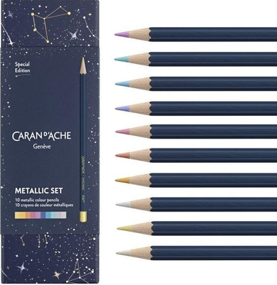 Сет дрвени боички Caran d'Ache Cosmic Blue Collection, 10 парчиња, олово 3 mm, сина