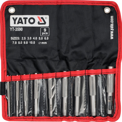 Set shpuse lëkure Yato YT-3590, 9 copa, 2.5-10mm, i kuq