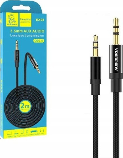 Kabllo audio Denmen DX05, 3.5 mm stereo, 2 m, e zezë