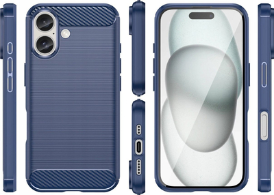 Këllëf silikoni për telefon Apple iPhone 16, efekt karboni, blu