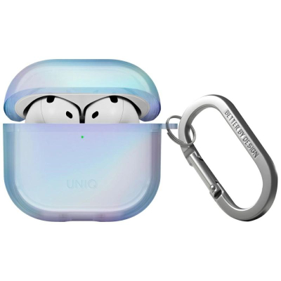 Kuti mbrojtëse Uniq Iridescia për AirPods 4, TPU, me karabinë, blu