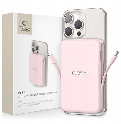 Power bank Tech-Protect PB31 LifeMag, 10000mAh, MagSafe, розова