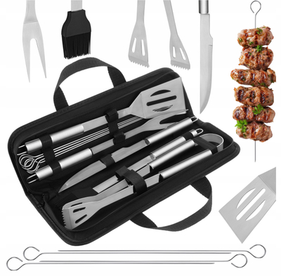 Set aksesorësh barbeque Kaminer, 9 pjesë, inoks, me kuti, i zi