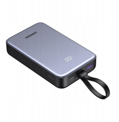 Power Bank UGREEN PB209, 20000mAh, 22.5W Fast Charge, me kabllo USB C të integruar, i zi