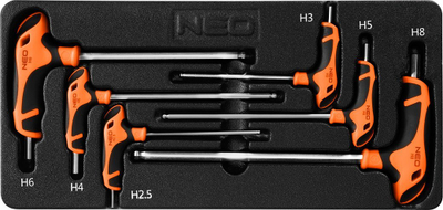 Set çelësa imbus Neo 84-254, 6 copë, 2.5-8 mm, me insert për dollap