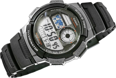 Ora digjitale Casio AE1000W 1B World Time, rezistente 100m, me ndriçim LED, e zezë